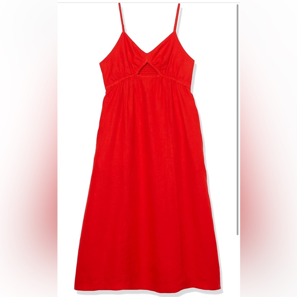 The Drop Women's Maci Strappy V-Neck Cutout Smocked Back Midi Dress(NWT)red..med